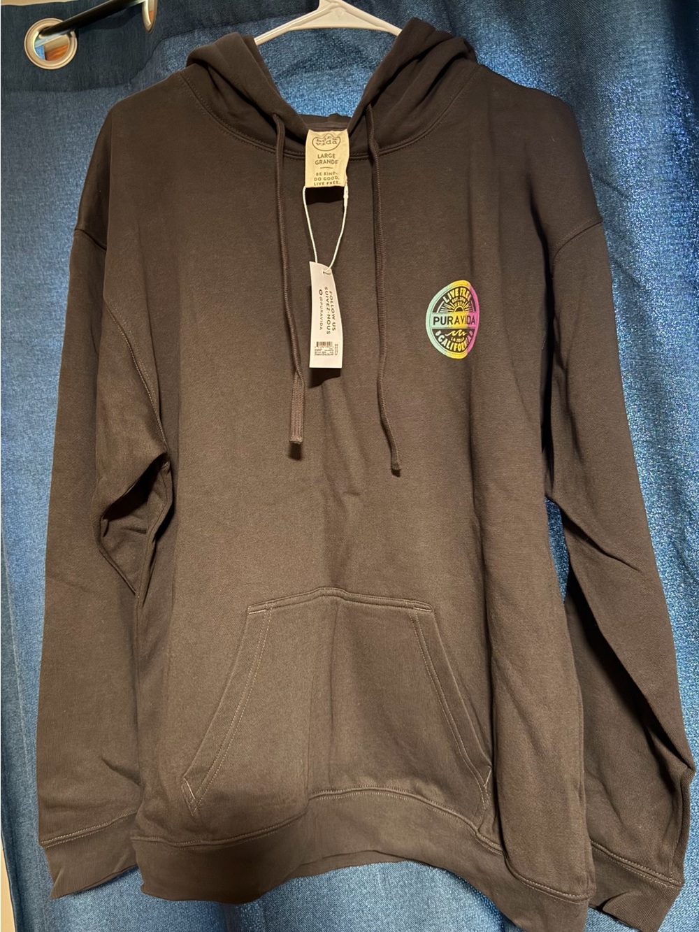 Pura Vida Brand Pullover Hoodie in  Washed Black New Size Large
